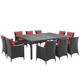 Modway Furniture Sojourn 11 Piece Outdoor Patio Sunbrella® Dining Set Canvas Red 114 x 141.5 x 34.5