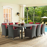 Modway Furniture Sojourn 11 Piece Outdoor Patio Sunbrella® Dining Set Canvas Red 114 x 141.5 x 34.5