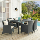 Sojourn 7 Piece Outdoor Patio Sunbrella® Dining Set Antique Canvas Beige EEI-2312-CHC-BEI-SET