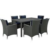 Sojourn 7 Piece Outdoor Patio Sunbrella® Dining Set Canvas Navy EEI-2312-CHC-NAV-SET