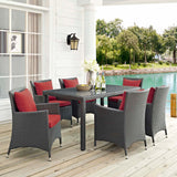 Sojourn 7 Piece Outdoor Patio Sunbrella® Dining Set Canvas Red EEI-2312-CHC-RED-SET