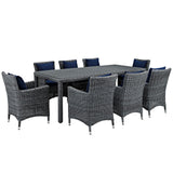 Modway Furniture Summon 9 Piece Outdoor Patio Sunbrella® Dining Set 0423 Canvas Navy EEI-2331-GRY-NAV-SET