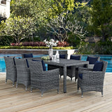 Summon 9 Piece Outdoor Patio Sunbrella® Dining Set Canvas Navy EEI-2331-GRY-NAV-SET