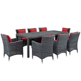 Summon 9 Piece Outdoor Patio Sunbrella® Dining Set Canvas Red EEI-2331-GRY-RED-SET