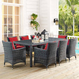 Summon 9 Piece Outdoor Patio Sunbrella® Dining Set Canvas Red EEI-2331-GRY-RED-SET