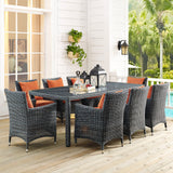 Modway Furniture Summon 9 Piece Outdoor Patio Sunbrella® Dining Set 0423 Canvas Tuscan EEI-2331-GRY-TUS-SET