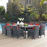 Summon 11 Piece Outdoor Patio Sunbrella® Dining Set Canvas Red EEI-2333-GRY-RED-SET