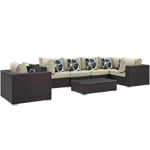 Convene 7 Piece Outdoor Patio Sectional Set Espresso Beige EEI-2350-EXP-BEI-SET