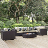 Convene 7 Piece Outdoor Patio Sectional Set Espresso Beige EEI-2350-EXP-BEI-SET