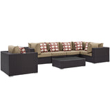 Convene 7 Piece Outdoor Patio Sectional Set Espresso Mocha EEI-2350-EXP-MOC-SET