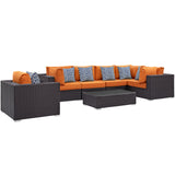 Convene 7 Piece Outdoor Patio Sectional Set Espresso Orange EEI-2350-EXP-ORA-SET