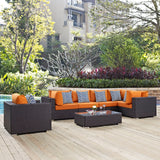 Convene 7 Piece Outdoor Patio Sectional Set Espresso Orange EEI-2350-EXP-ORA-SET