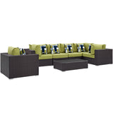 Convene 7 Piece Outdoor Patio Sectional Set Espresso Peridot EEI-2350-EXP-PER-SET