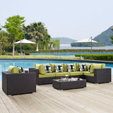 Convene 7 Piece Outdoor Patio Sectional Set Espresso Peridot EEI-2350-EXP-PER-SET