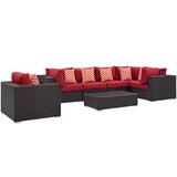 Convene 7 Piece Outdoor Patio Sectional Set Espresso Red EEI-2350-EXP-RED-SET