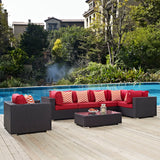 Convene 7 Piece Outdoor Patio Sectional Set Espresso Red EEI-2350-EXP-RED-SET