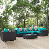 Convene 7 Piece Outdoor Patio Sectional Set Espresso Turquoise EEI-2350-EXP-TRQ-SET