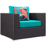 Convene 7 Piece Outdoor Patio Sectional Set Espresso Turquoise EEI-2350-EXP-TRQ-SET