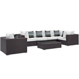 Convene 7 Piece Outdoor Patio Sectional Set Espresso White EEI-2350-EXP-WHI-SET