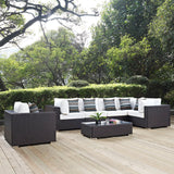 Convene 7 Piece Outdoor Patio Sectional Set Espresso White EEI-2350-EXP-WHI-SET