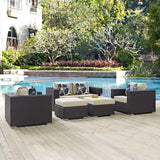 Modway Furniture Convene 5 Piece Outdoor Patio Sofa Set 0423 Espresso Beige EEI-2351-EXP-BEI-SET