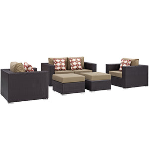 Modway Furniture Convene 5 Piece Outdoor Patio Sofa Set 0423 Espresso Mocha EEI-2351-EXP-MOC-SET