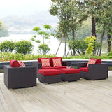 Modway Furniture Convene 5 Piece Outdoor Patio Sofa Set 0423 Espresso Red EEI-2351-EXP-RED-SET