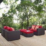 Modway Furniture Convene 5 Piece Outdoor Patio Sofa Set 0423 Espresso Red EEI-2351-EXP-RED-SET