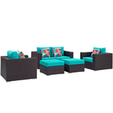 Modway Furniture Convene 5 Piece Outdoor Patio Sofa Set 0423 Espresso Turquoise EEI-2351-EXP-TRQ-SET