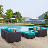 Modway Furniture Convene 5 Piece Outdoor Patio Sofa Set 0423 Espresso Turquoise EEI-2351-EXP-TRQ-SET