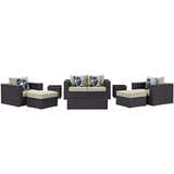 Modway Furniture Convene 8 Piece Outdoor Patio Sofa Set 0423 Espresso Beige EEI-2352-EXP-BEI-SET