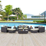 Modway Furniture Convene 8 Piece Outdoor Patio Sofa Set 0423 Espresso Beige EEI-2352-EXP-BEI-SET