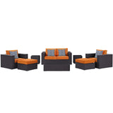 Modway Furniture Convene 8 Piece Outdoor Patio Sofa Set 0423 Espresso Orange EEI-2352-EXP-ORA-SET