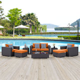 Modway Furniture Convene 8 Piece Outdoor Patio Sofa Set 0423 Espresso Orange EEI-2352-EXP-ORA-SET