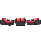 Modway Furniture Convene 8 Piece Outdoor Patio Sofa Set 0423 Espresso Red EEI-2352-EXP-RED-SET