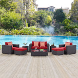 Modway Furniture Convene 8 Piece Outdoor Patio Sofa Set 0423 Espresso Red EEI-2352-EXP-RED-SET