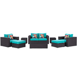 Modway Furniture Convene 8 Piece Outdoor Patio Sofa Set 0423 Espresso Turquoise EEI-2352-EXP-TRQ-SET