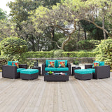 Modway Furniture Convene 8 Piece Outdoor Patio Sofa Set 0423 Espresso Turquoise EEI-2352-EXP-TRQ-SET