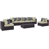 Convene 7 Piece Outdoor Patio Sectional Set Espresso Beige EEI-2357-EXP-BEI-SET