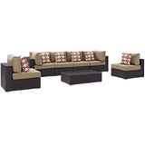 Convene 7 Piece Outdoor Patio Sectional Set Espresso Mocha EEI-2357-EXP-MOC-SET