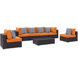 Convene 7 Piece Outdoor Patio Sectional Set Espresso Orange EEI-2357-EXP-ORA-SET