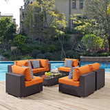 Convene 7 Piece Outdoor Patio Sectional Set Espresso Orange EEI-2357-EXP-ORA-SET