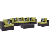 Convene 7 Piece Outdoor Patio Sectional Set Espresso Peridot EEI-2357-EXP-PER-SET