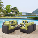 Convene 7 Piece Outdoor Patio Sectional Set Espresso Peridot EEI-2357-EXP-PER-SET