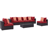 Convene 7 Piece Outdoor Patio Sectional Set Espresso Red EEI-2357-EXP-RED-SET