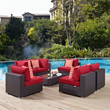 Convene 7 Piece Outdoor Patio Sectional Set Espresso Red EEI-2357-EXP-RED-SET