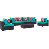 Convene 7 Piece Outdoor Patio Sectional Set Espresso Turquoise EEI-2357-EXP-TRQ-SET