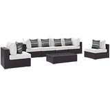 Convene 7 Piece Outdoor Patio Sectional Set Espresso White EEI-2357-EXP-WHI-SET