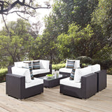 Convene 7 Piece Outdoor Patio Sectional Set Espresso White EEI-2357-EXP-WHI-SET