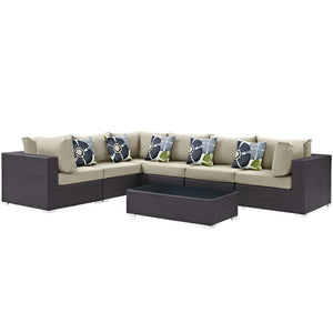 Convene 7 Piece Outdoor Patio Sectional Set Espresso Beige EEI-2361-EXP-BEI-SET